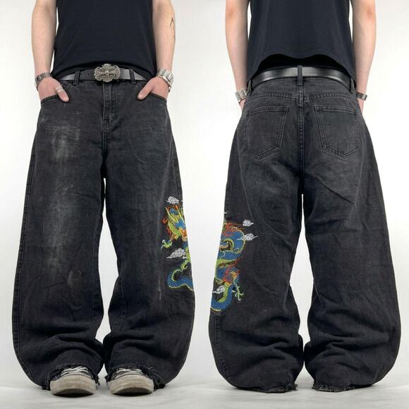 Other Other - Vintage y2k distressed grunge skater baggy embroidered wide leg jeans